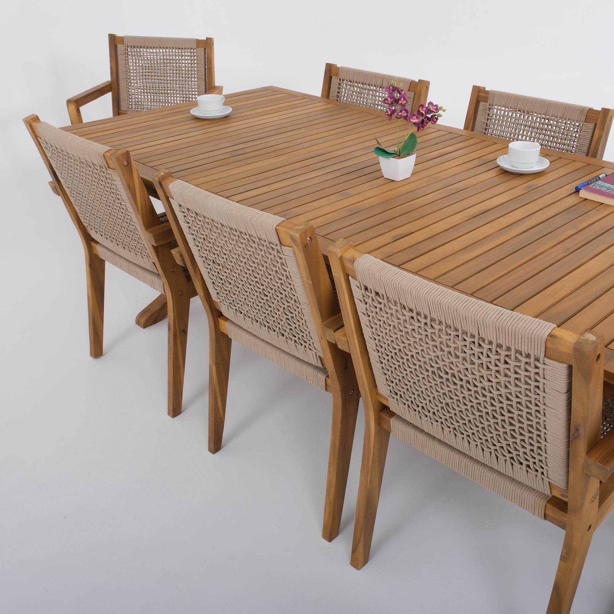 Fiume Gartenmöbel Set für 8 Personen – Akazienholz Tisch 230x100 cm & Rope-Stühle – Gowoll Essgruppe Outdoor