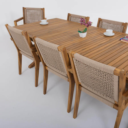 Fiume Gartenmöbel Set für 8 Personen – Akazienholz Tisch 230x100 cm & Rope-Stühle – Gowoll Essgruppe Outdoor