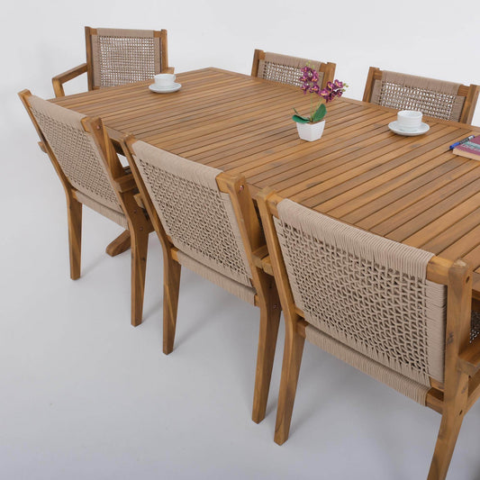 Fiume Gartenmöbel Set für 8 Personen – Akazienholz Tisch 230x100 cm & Rope-Stühle – Gowoll Essgruppe Outdoor