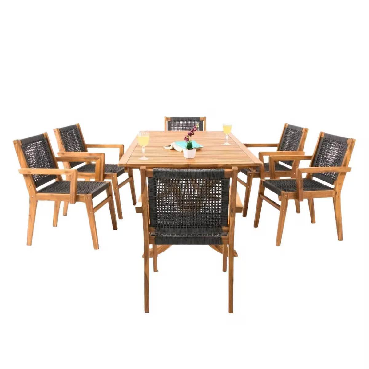 Fiume Gartenmöbel Set für 6 Personen – Akazienholz Esstisch 200x100 cm mit Stühlen – Gowoll Outdoor Essgruppe