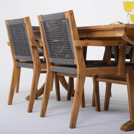 Fiume Gartenmöbel Set für 6 Personen – Akazienholz Esstisch 200x100 cm mit Stühlen – Gowoll Outdoor Essgruppe