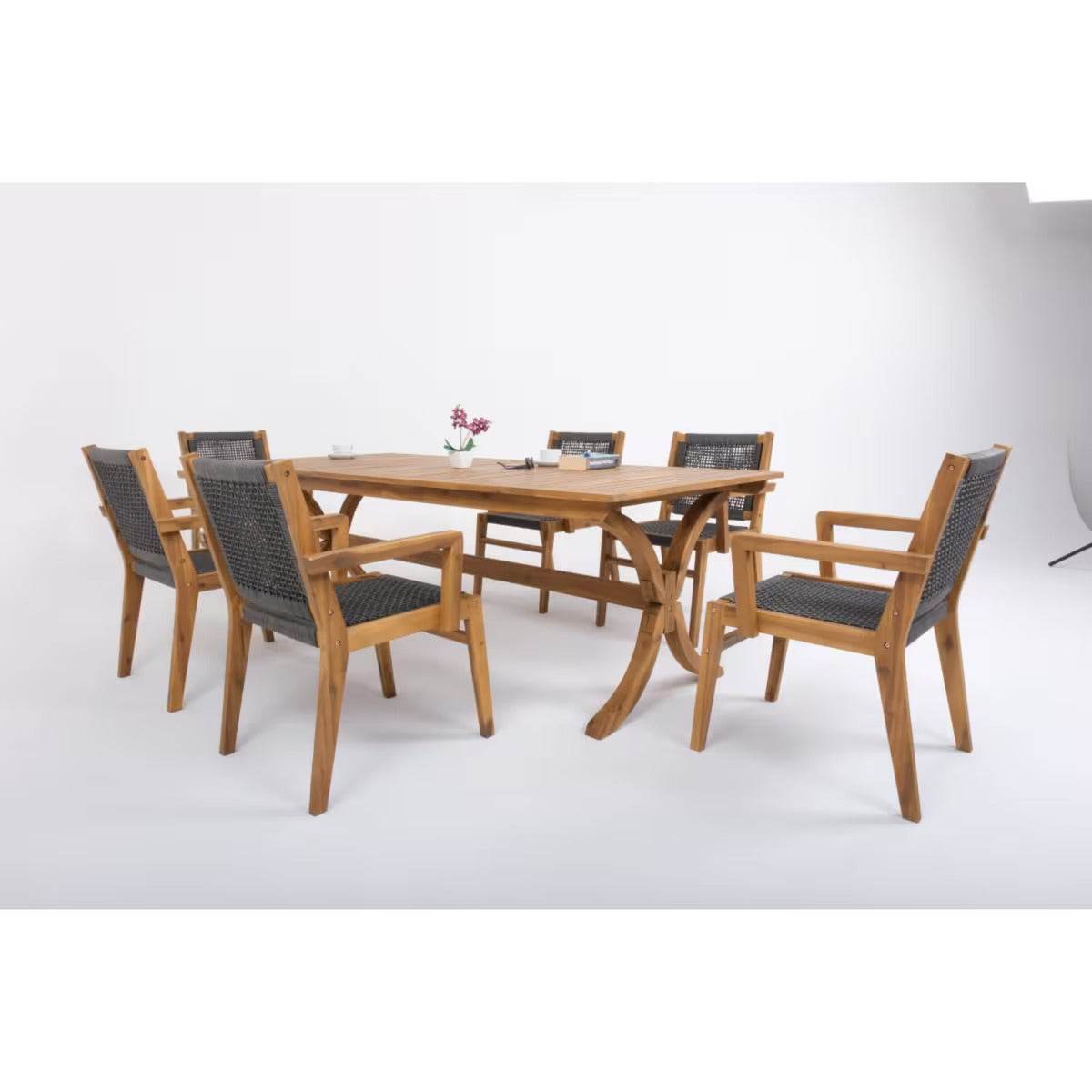 Fiume Gartenmöbel Set für 6 Personen – Akazienholz Esstisch 200x100 cm mit Stühlen – Gowoll Outdoor Essgruppe