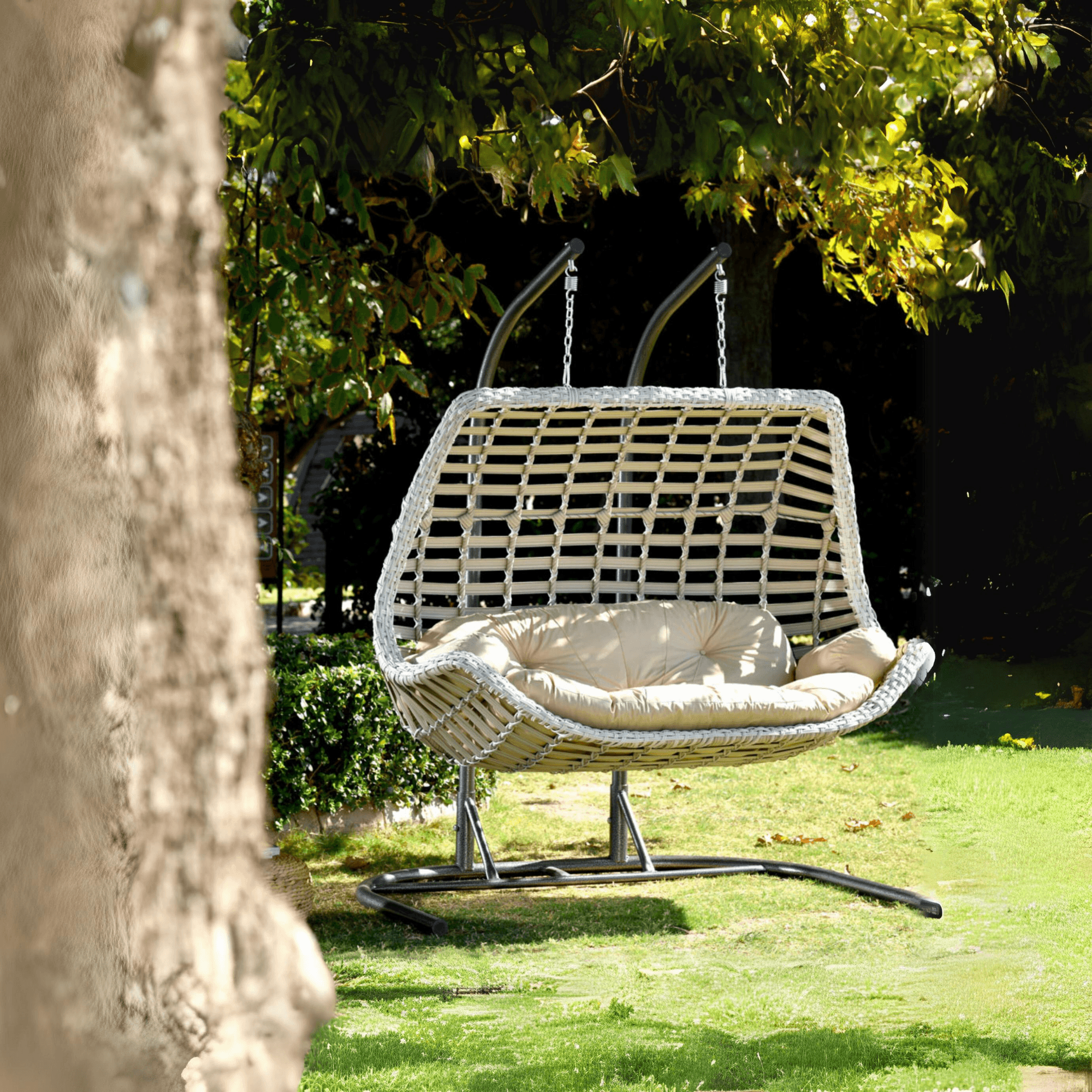 Gowoll Rattan Hängesessel mit Gestell | Cunda Swing Gartenschaukel | Hängeschaukel