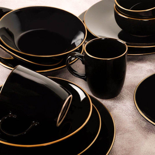 Gowoll Tafelservice Kombigeschirr Geschirrset mit Kaffeeset Keramik GOLDLINE 44-tlg