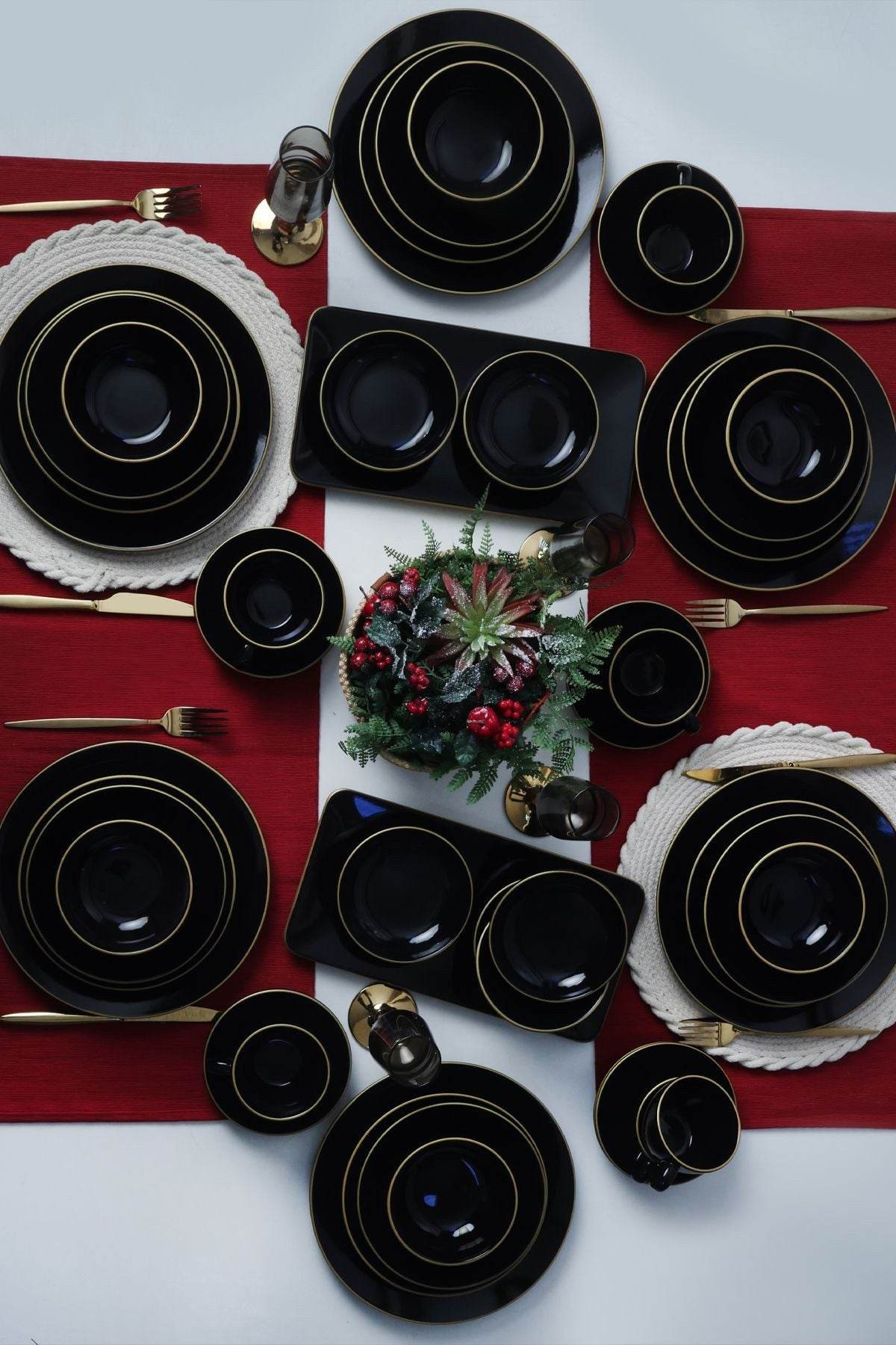 Gowoll Tafelservice Kombigeschirr Geschirrset mit Kaffeeset Keramik GOLDLINE 44-tlg