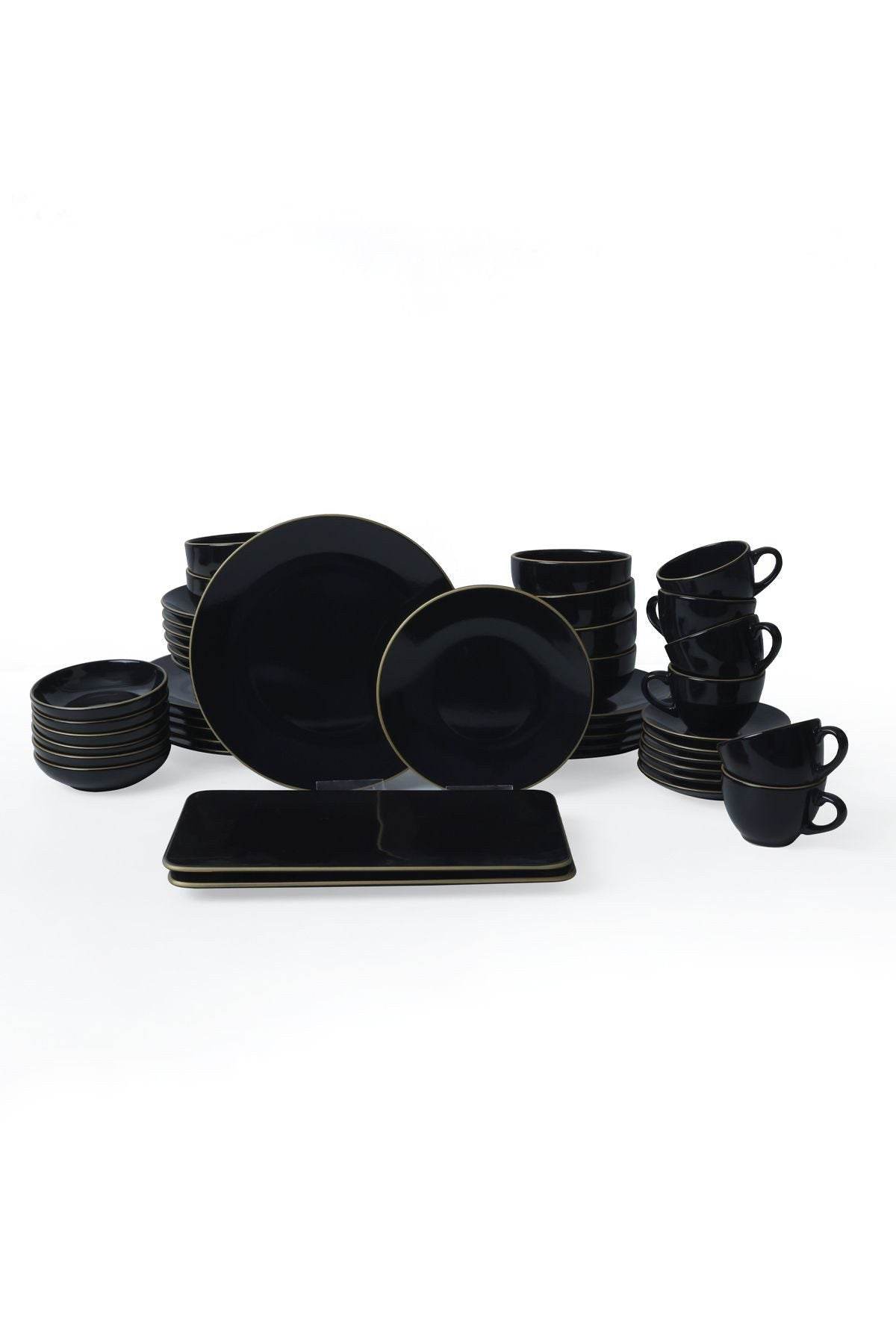 Gowoll Tafelservice Kombigeschirr Geschirrset mit Kaffeeset Keramik GOLDLINE 44-tlg