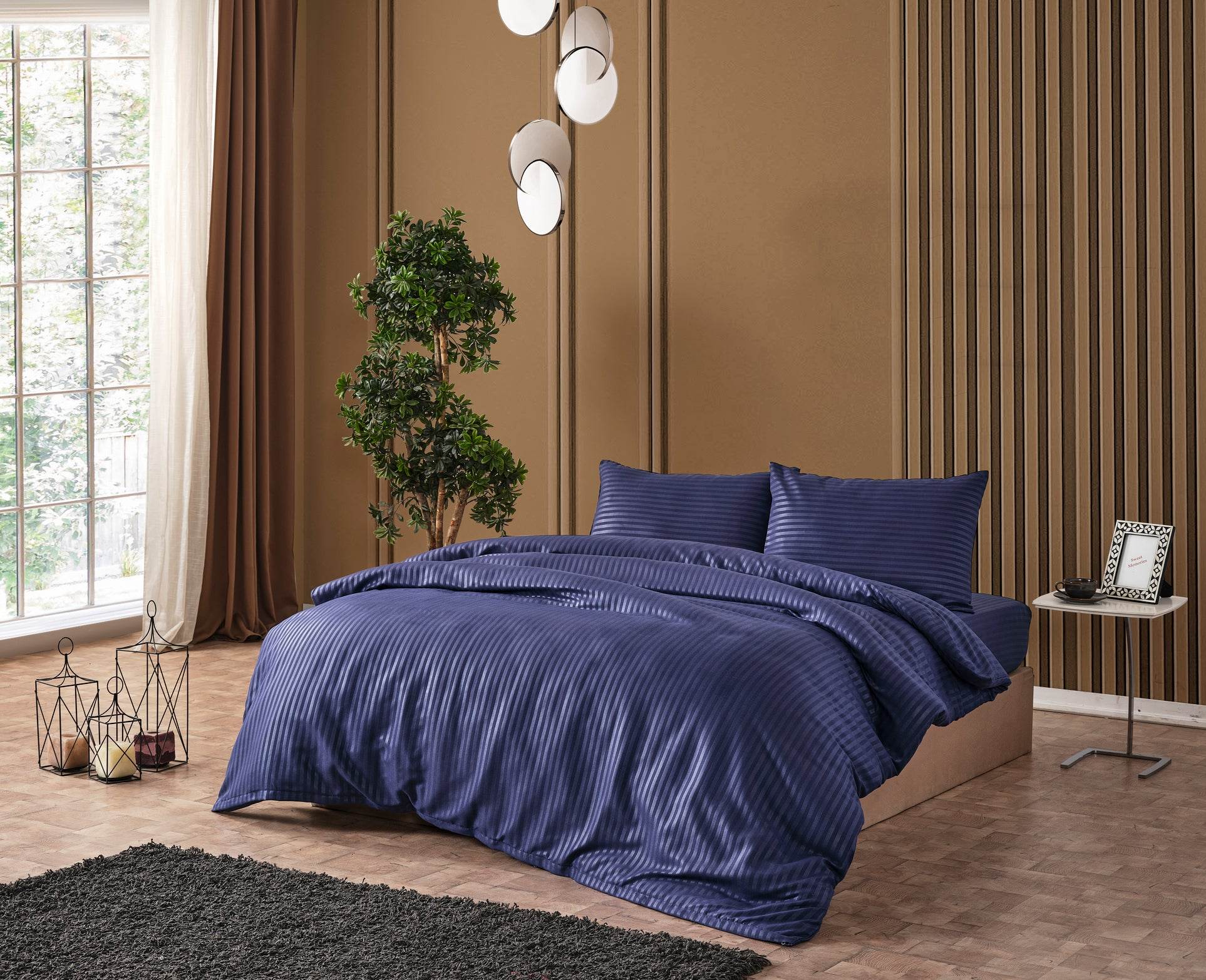 Gowoll Bettwäsche Set 200x220 Dunkelblau | 4-teiliges Mikrosatin Set mit Spannbettlaken