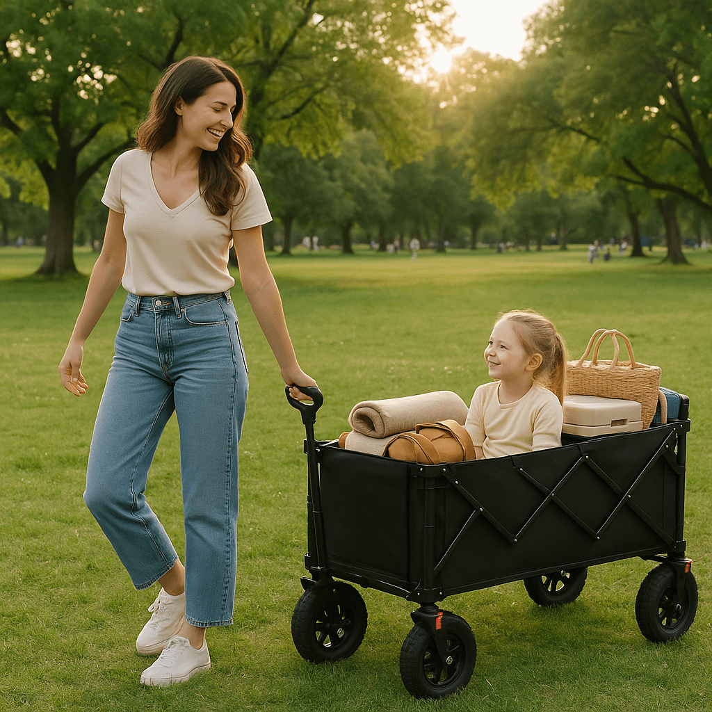 Handwagen Bollerwagen faltbar 380L+ Bis 320KG Strandwagen Klappbar mit Heckklappe Regenschutz,7 cm breite Geländereifen Reflektorstreifen
