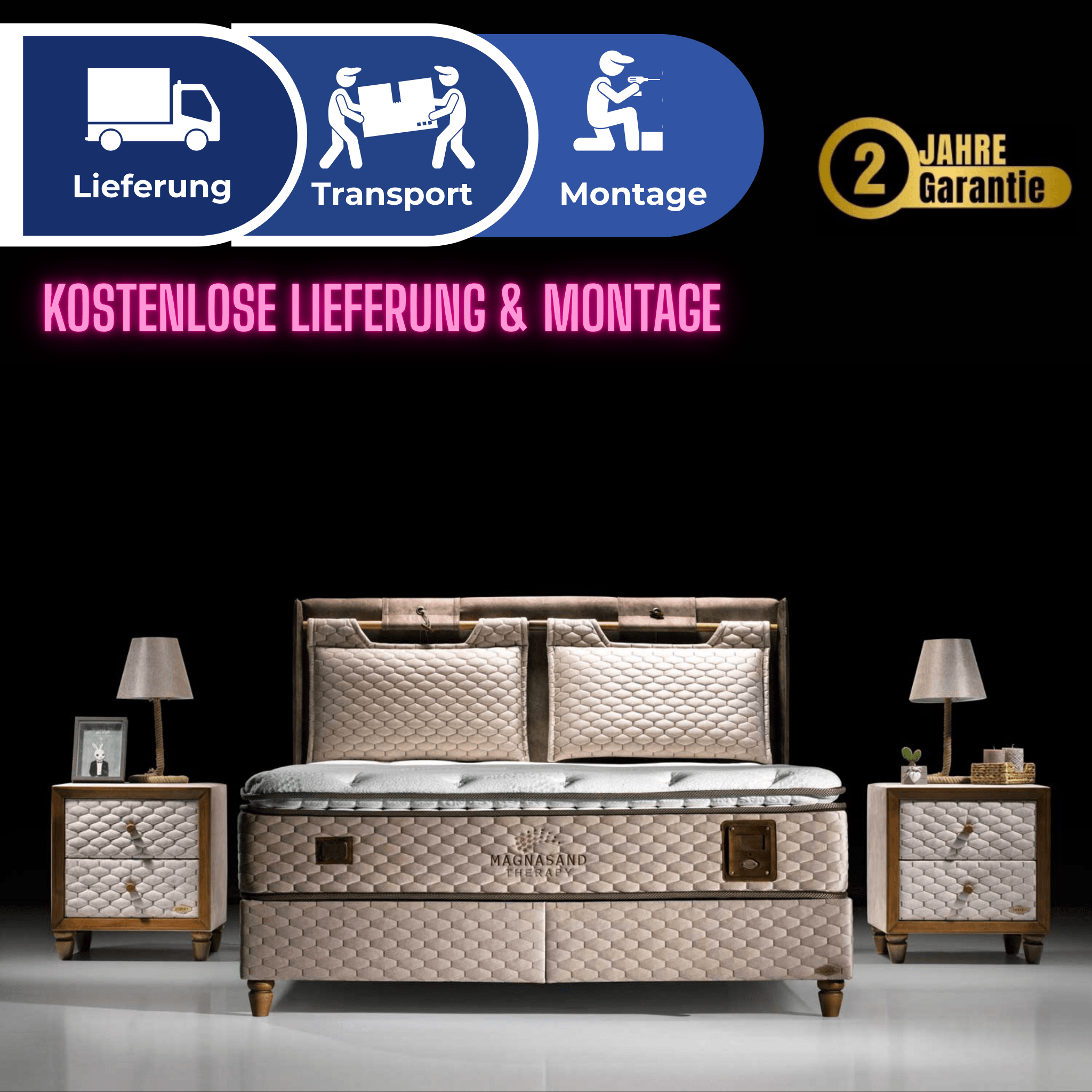 Bambi Magnasand Therapy Boxspringbett Set | Orthopädisch H3, Magnetischer Sand & Taschenfederkern