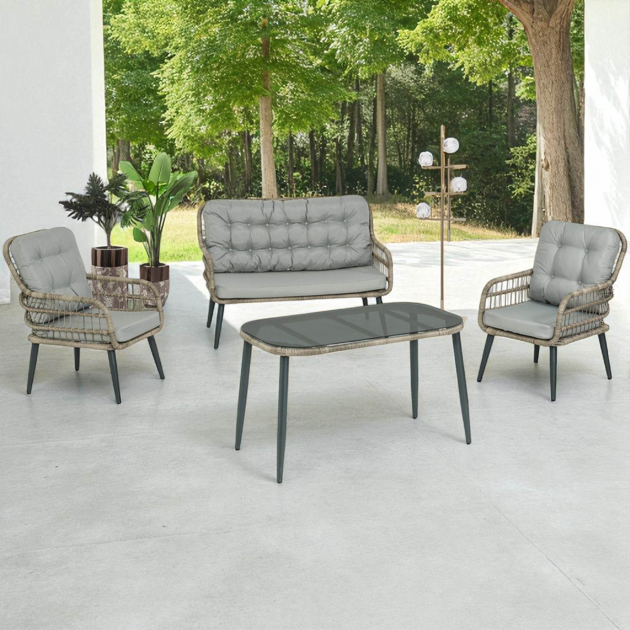 Pisa Double Gartenlounge-Set Rattan Lounge Gartenmöbel Set 4 Personen Bistroset mit Stühle