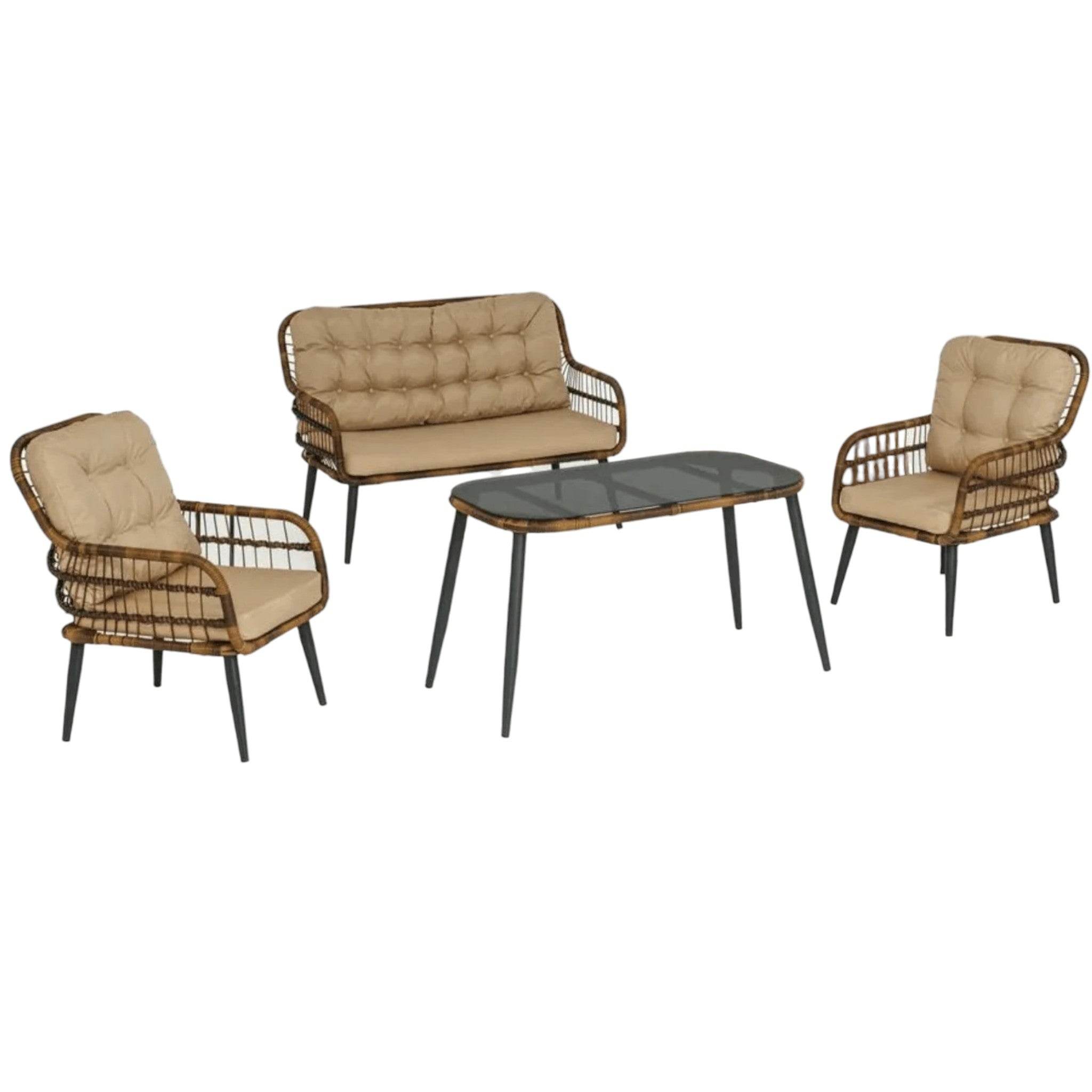 Pisa Double Gartenlounge-Set Rattan Lounge Gartenmöbel Set 4 Personen Bistroset mit Stühle