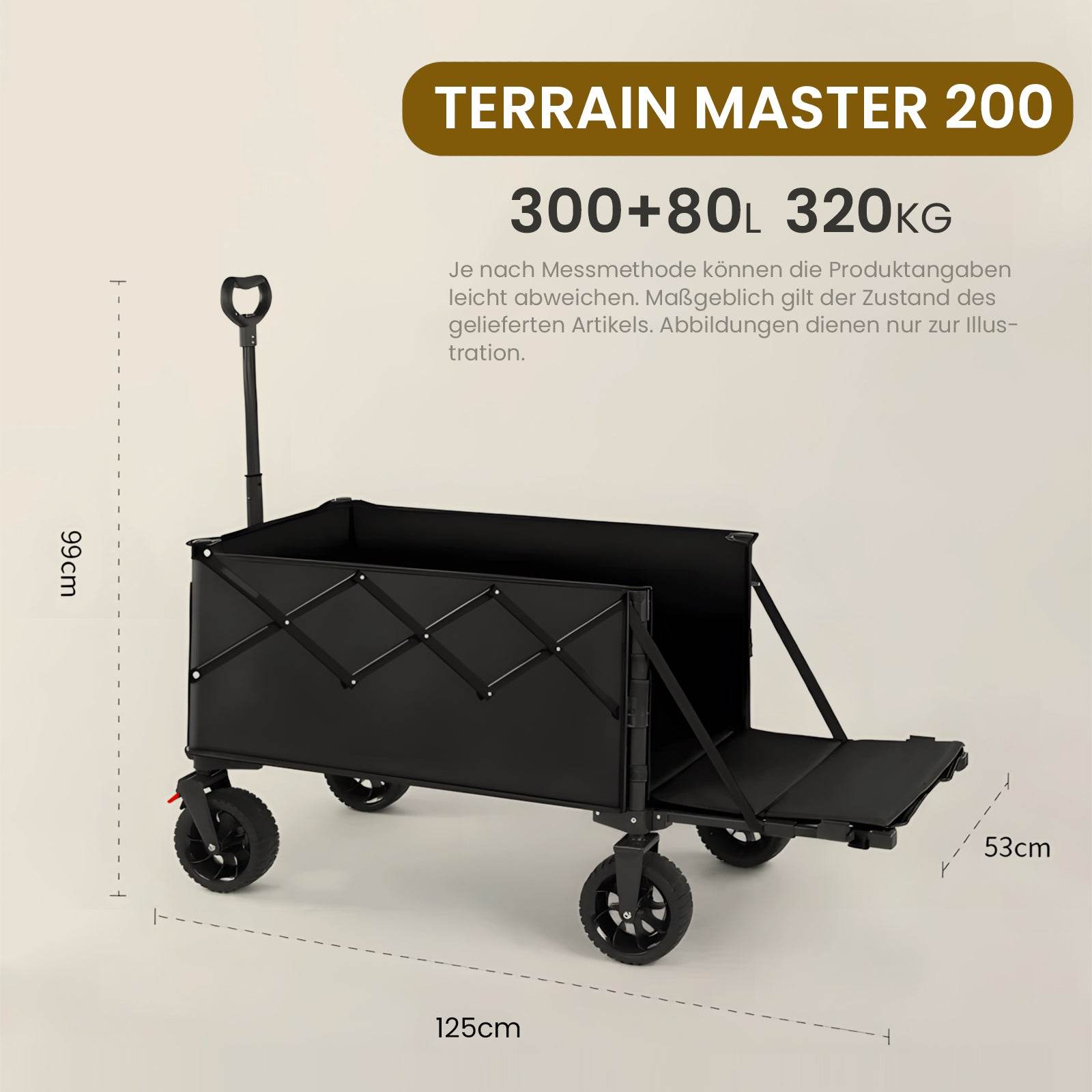 Handwagen Bollerwagen faltbar 380L+ Bis 320KG Strandwagen Klappbar mit Heckklappe Regenschutz,7 cm breite Geländereifen Reflektorstreifen