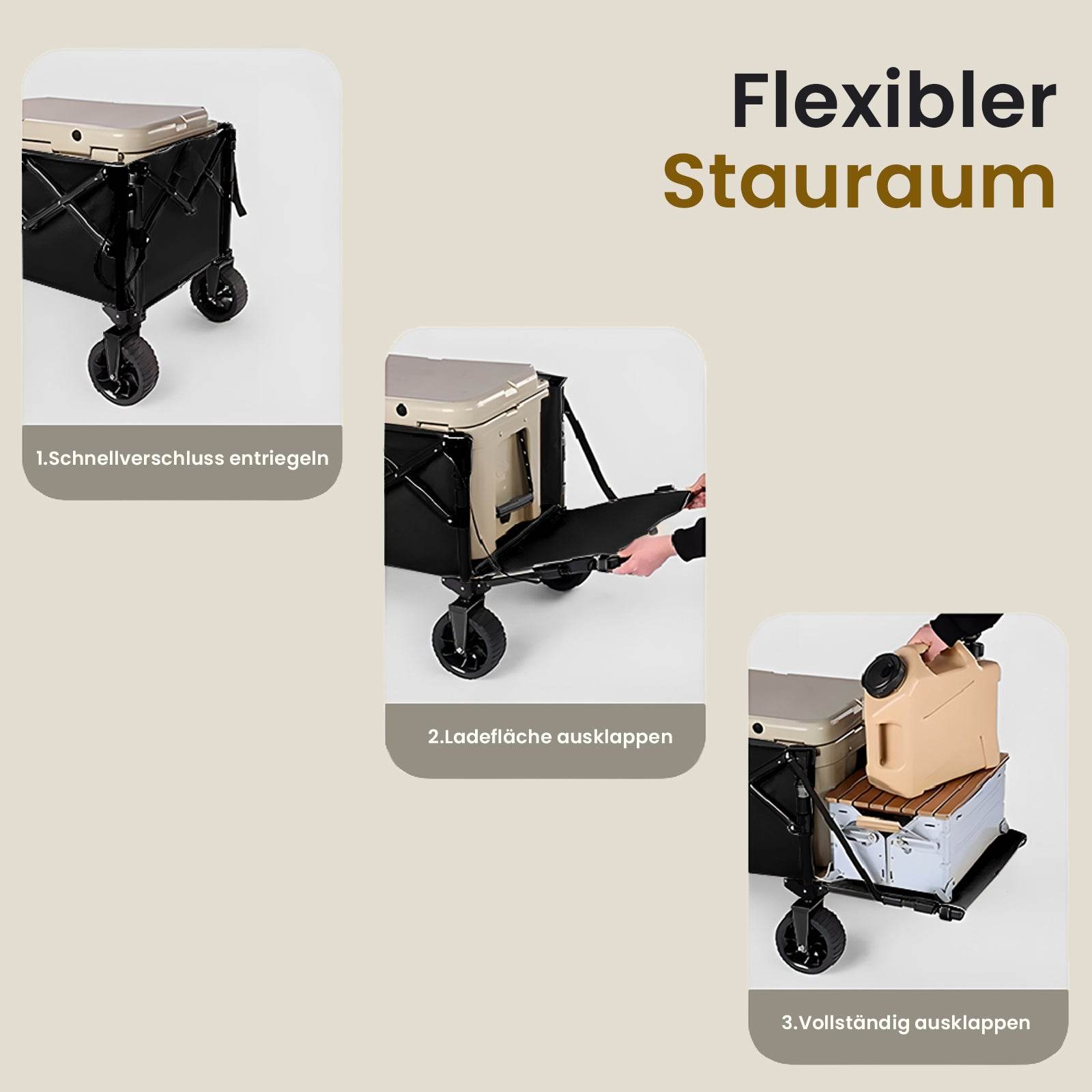 Handwagen Bollerwagen faltbar 380L+ Bis 320KG Strandwagen Klappbar mit Heckklappe Regenschutz,7 cm breite Geländereifen Reflektorstreifen