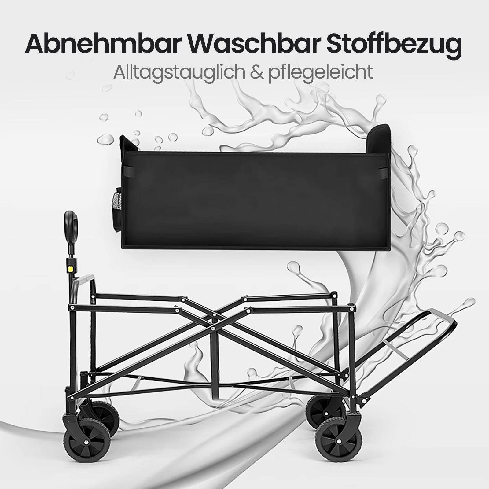 Handwagen Bollerwagen faltbar 210L+ Bis 160KG Strandwagen Klappbar mit Heckklappe Regenschutz,7 cm breite Geländereifen Reflektorstreifen