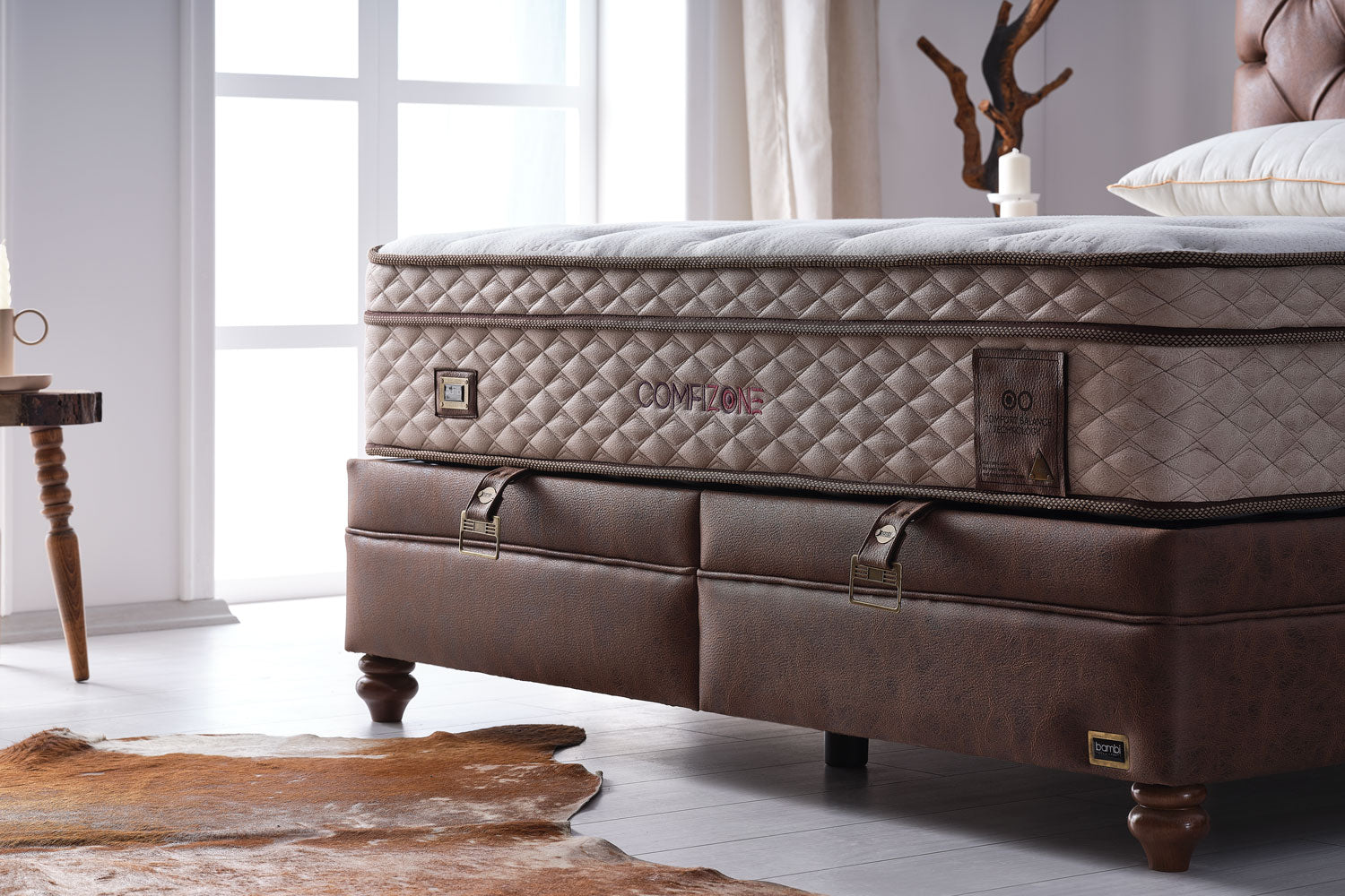 Bambi Comfizone Boxspringbett 180x200 cm mit Matratze & Stauraum – Verstellbarer Härtegrad & Komfortsystem