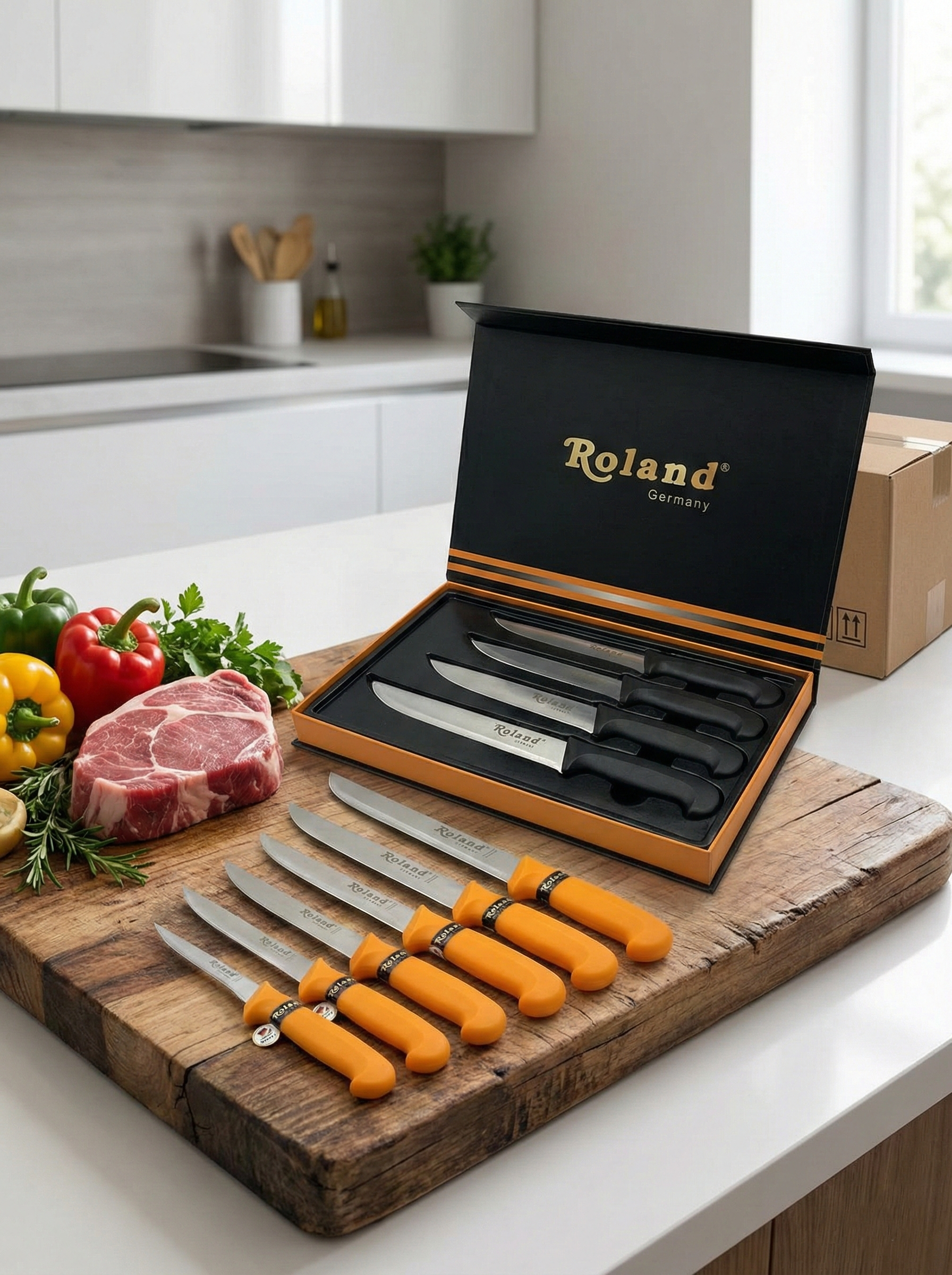 Roland Germany 5-teiliges Edelstahl Küchenmesser-Set – Schwarz, Profi Messer Set