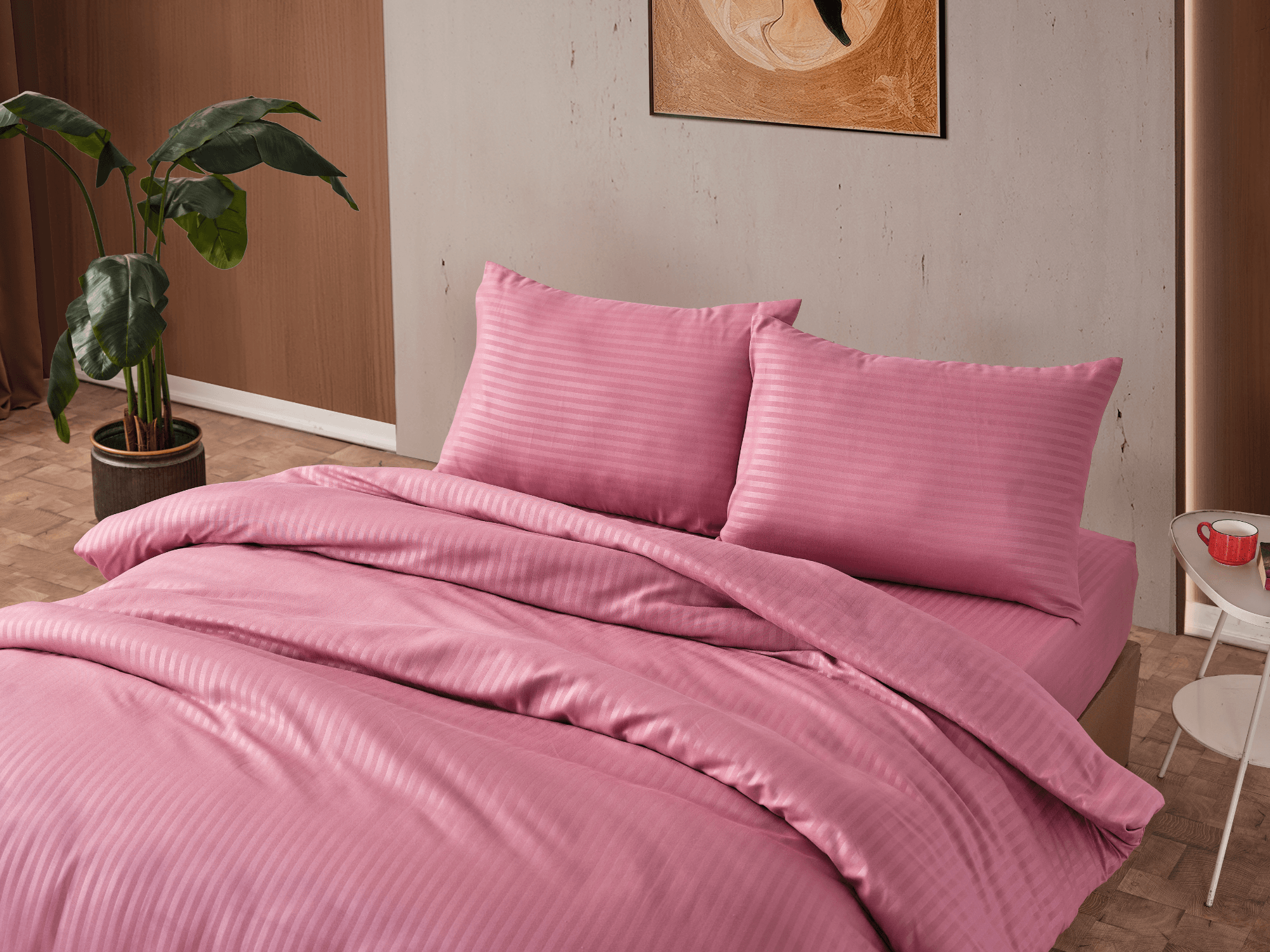 Gowoll Bettwäsche Set Rosé 200x220 | Mikrofaser 4-teiliges Satin-Bettset mit Spannbettlaken