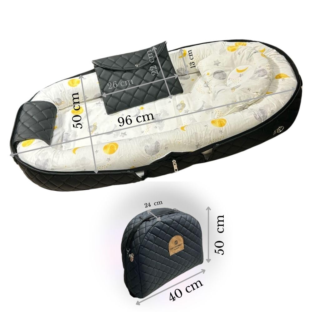 Babynest mit Tasche & Tragegriff | 96x50 cm OEKO-TEX | Waschbares Reisebett für Neugeborene