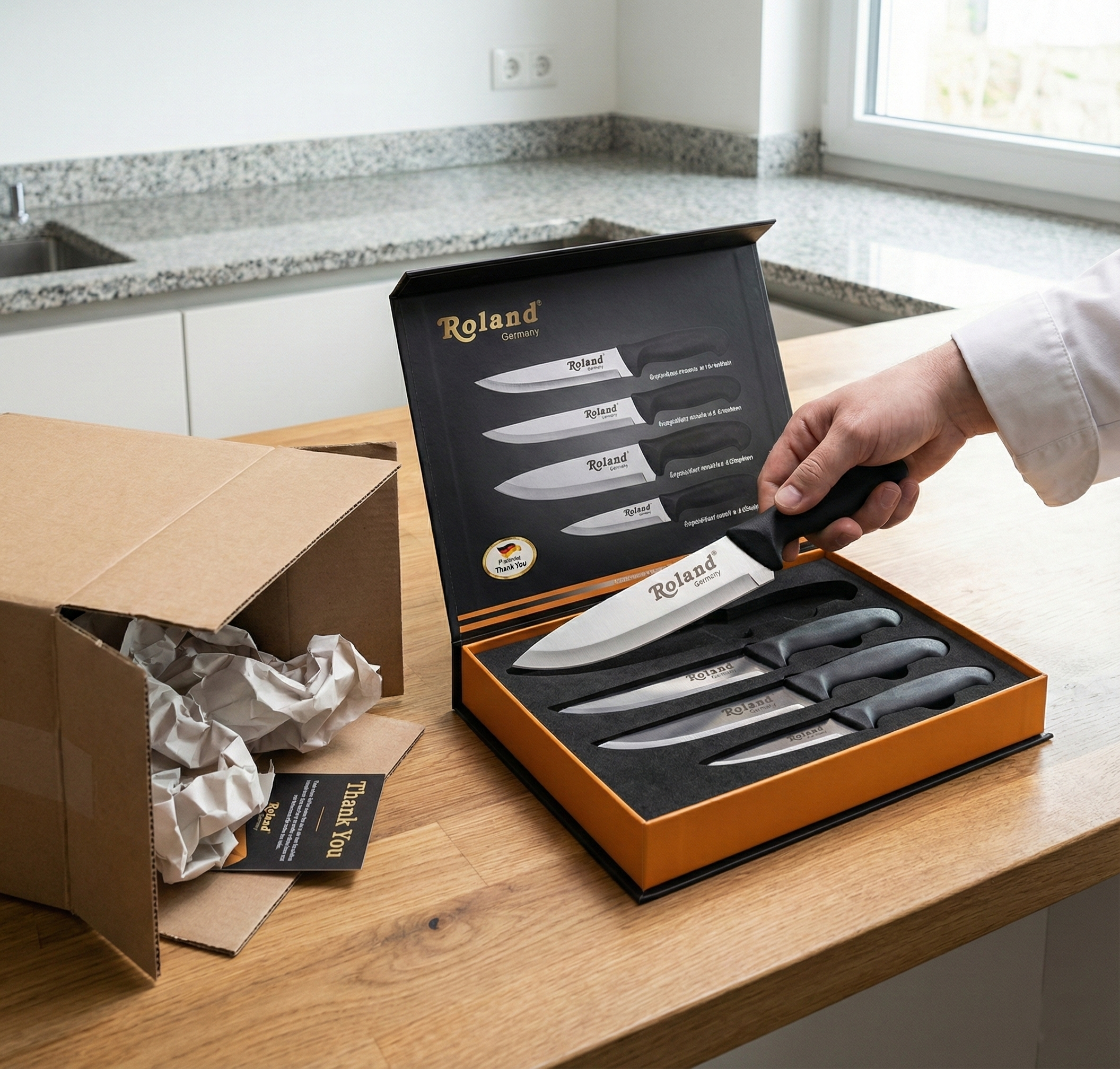 Roland Germany 5-teiliges Edelstahl Küchenmesser-Set – Schwarz, Profi Messer Set