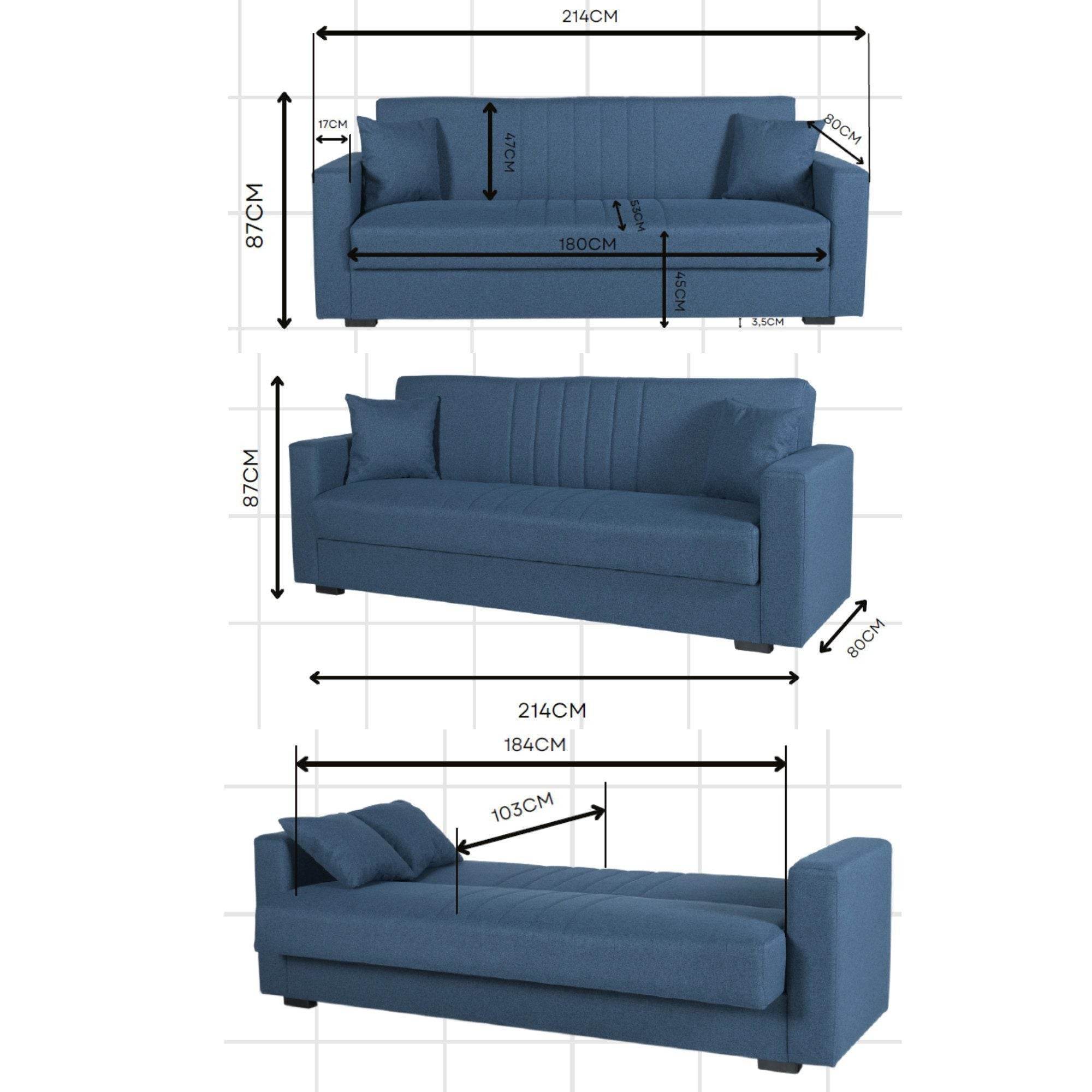 Limos 3-Sitzer Schlafsofa mit Bettkasten & Schlaffunktion – 184 cm