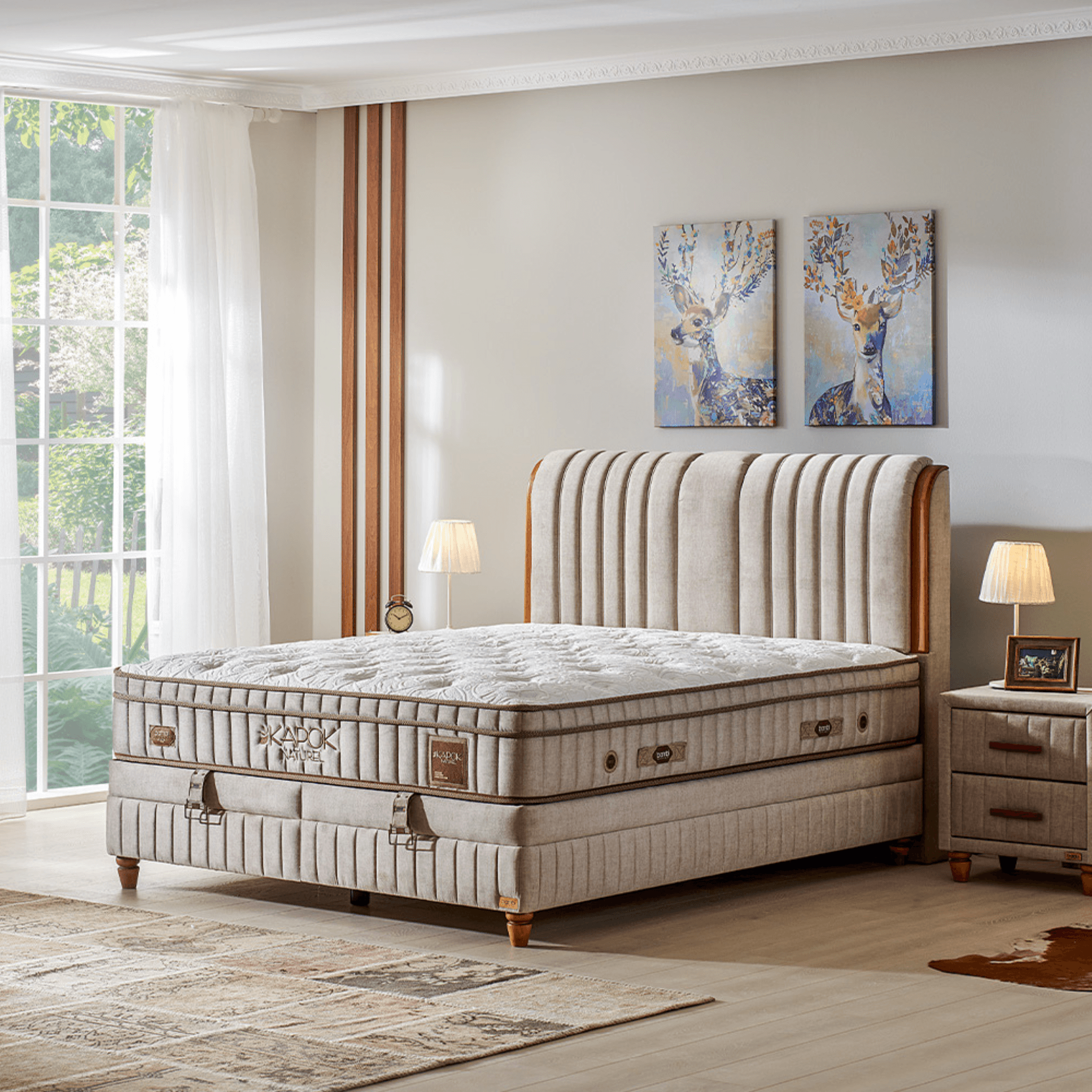 Bambi Kapok Naturel Boxspringbett Funktionsbett mit Bettkasten Boxspringbett 180x200 - 90x200