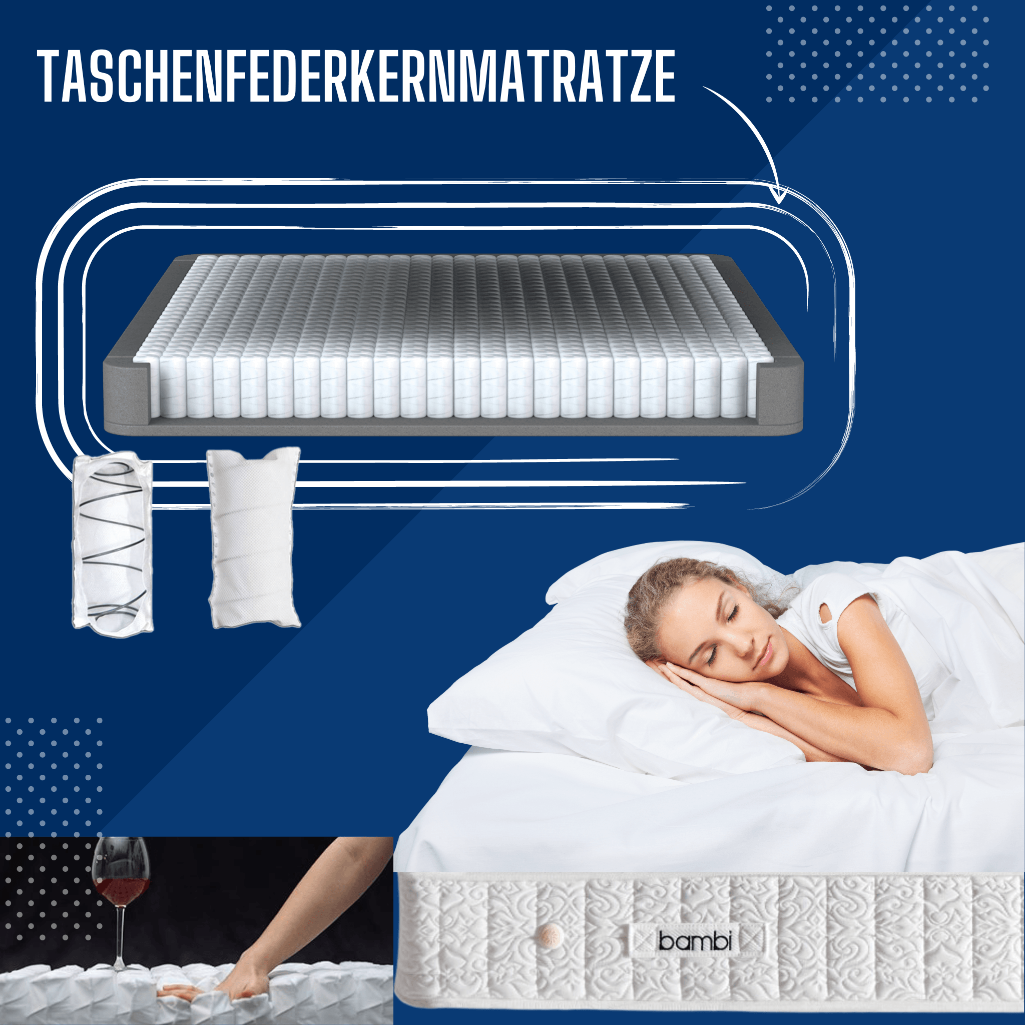 Bambi Kapok Naturel Boxspringbett Funktionsbett mit Bettkasten Boxspringbett 180x200 - 90x200