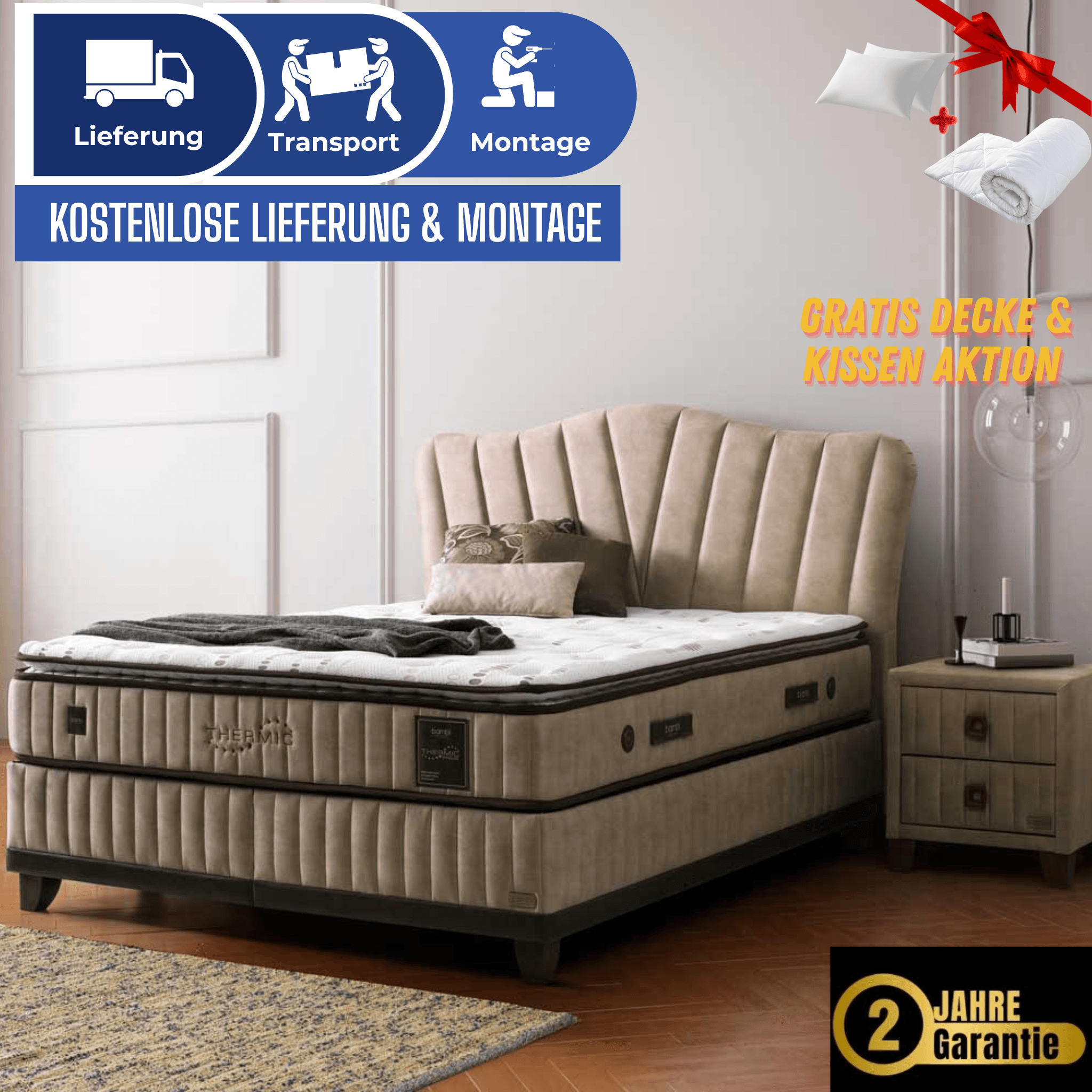 Bambi Thermic Prime Boxspringbett mit Matratze & Bettkästen | Stauraumbett H4/H5, Orthopädisch & Atmungsaktiv