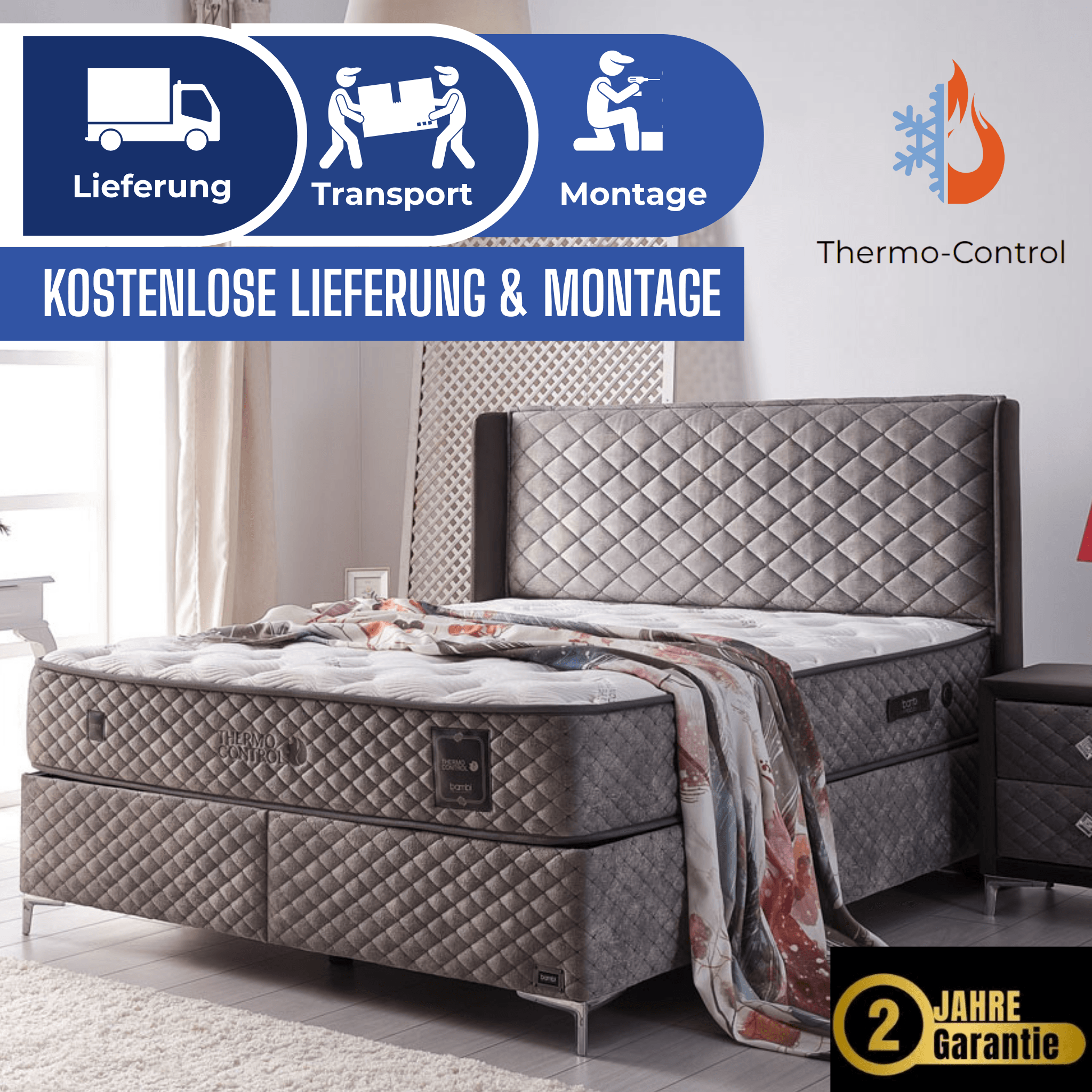 Thermo Control Boxspringbett mit Matratze & Bettkästen