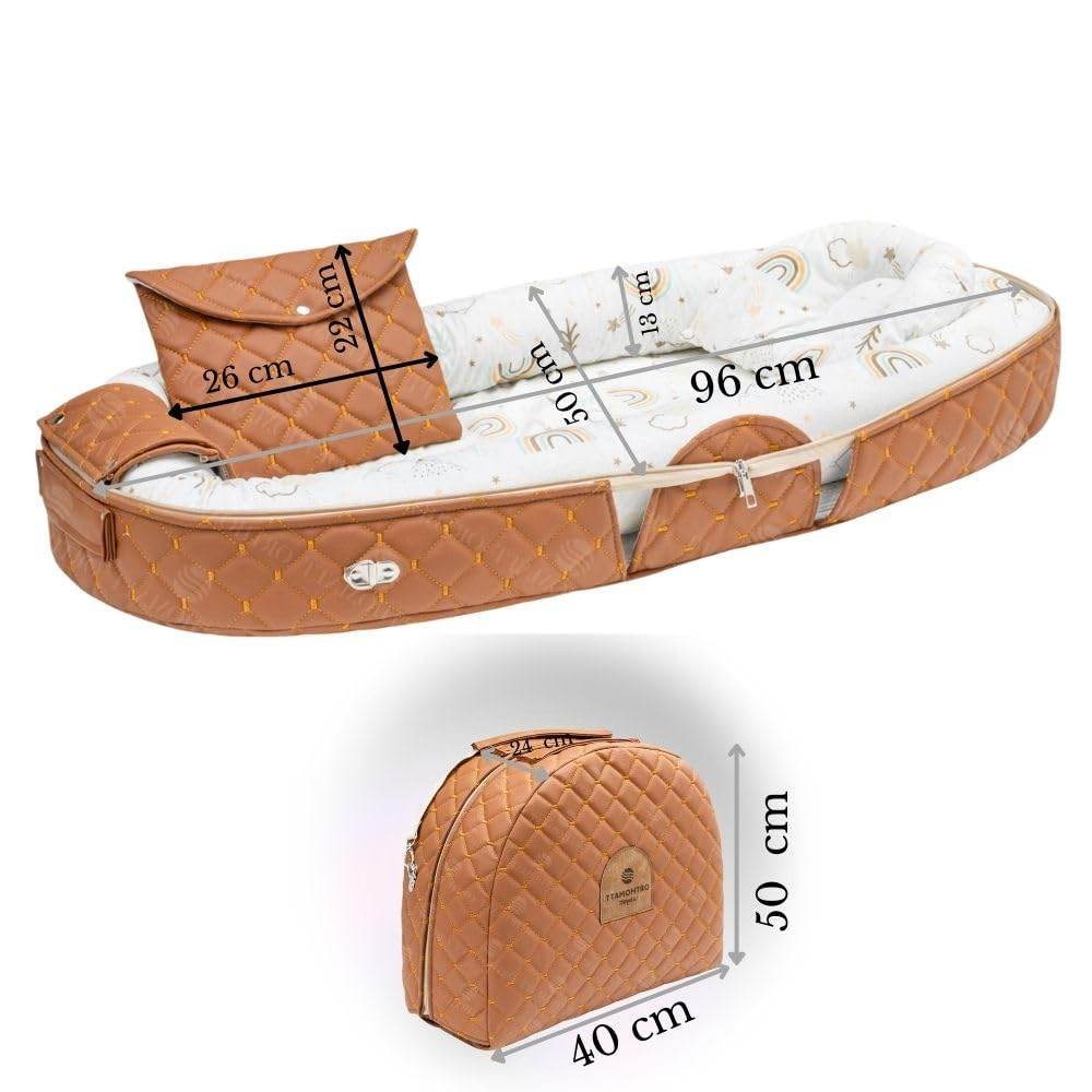 Gowoll Tragbares Babynest mit Tasche & Tragegriff | 96x50 cm OEKO-TEX Baumwolle | Waschbar | Reisebett für Neugeborene