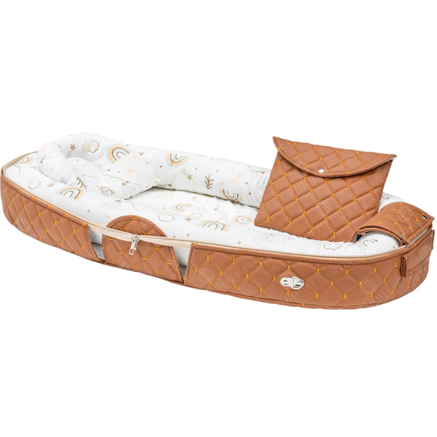 Gowoll Tragbares Babynest mit Tasche & Tragegriff | 96x50 cm OEKO-TEX Baumwolle | Waschbar | Reisebett für Neugeborene