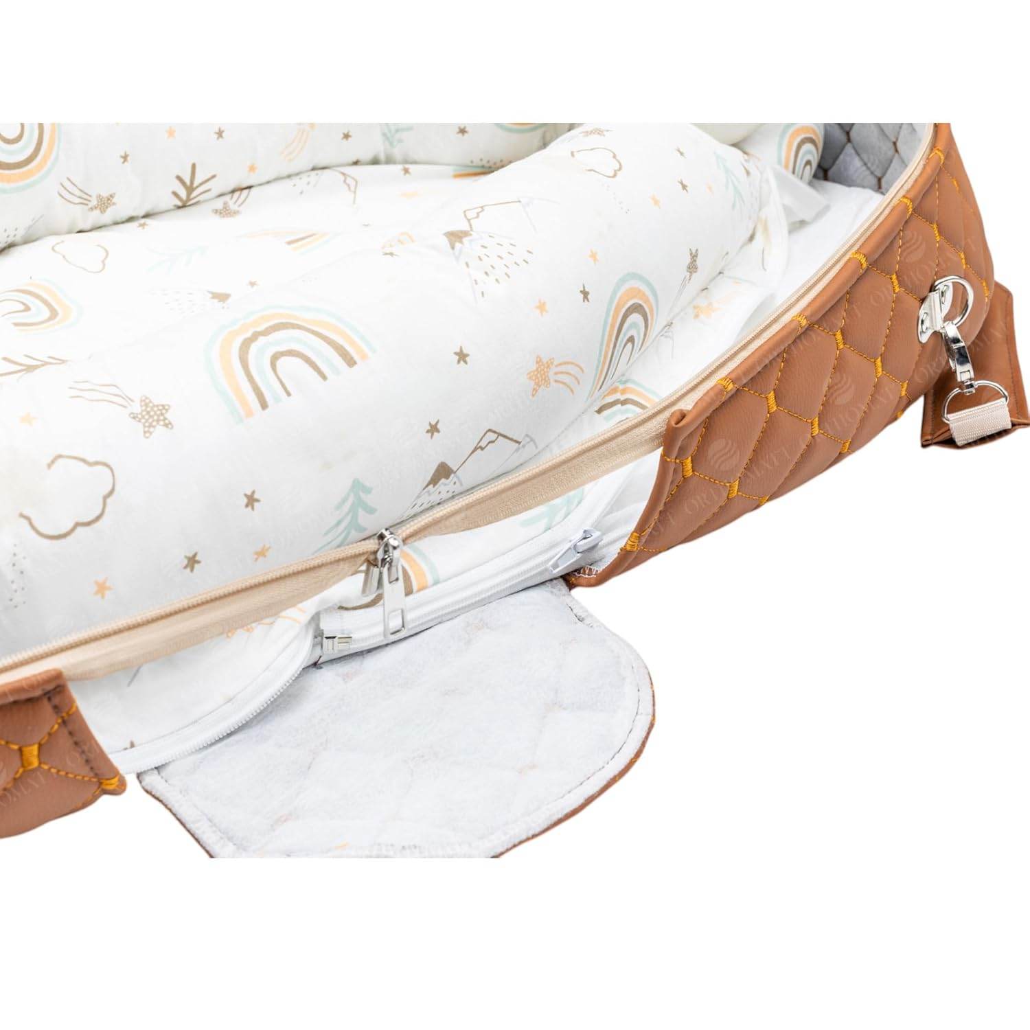 Gowoll Tragbares Babynest mit Tasche & Tragegriff | 96x50 cm OEKO-TEX Baumwolle | Waschbar | Reisebett für Neugeborene