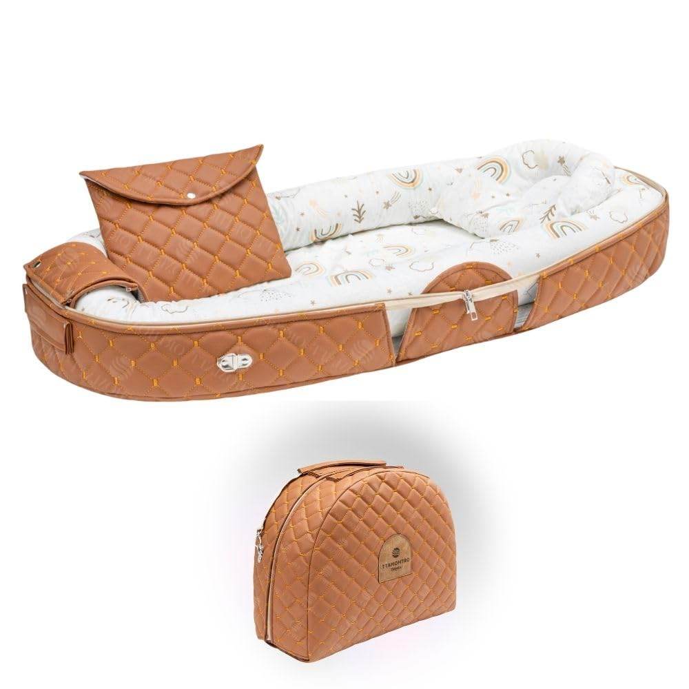 Gowoll Tragbares Babynest mit Tasche & Tragegriff | 96x50 cm OEKO-TEX Baumwolle | Waschbar | Reisebett für Neugeborene