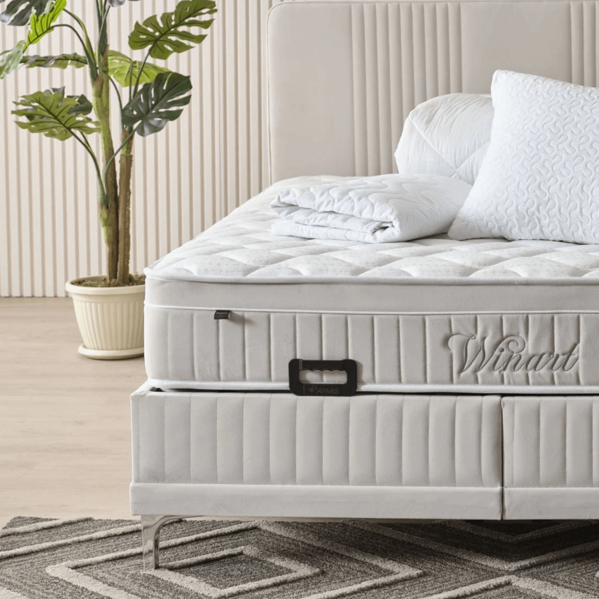 Boxspringbett mit Stauraum & Gasdruckfeder | Armis Winart Komfortbett mit Topper | 90–180x200 cm