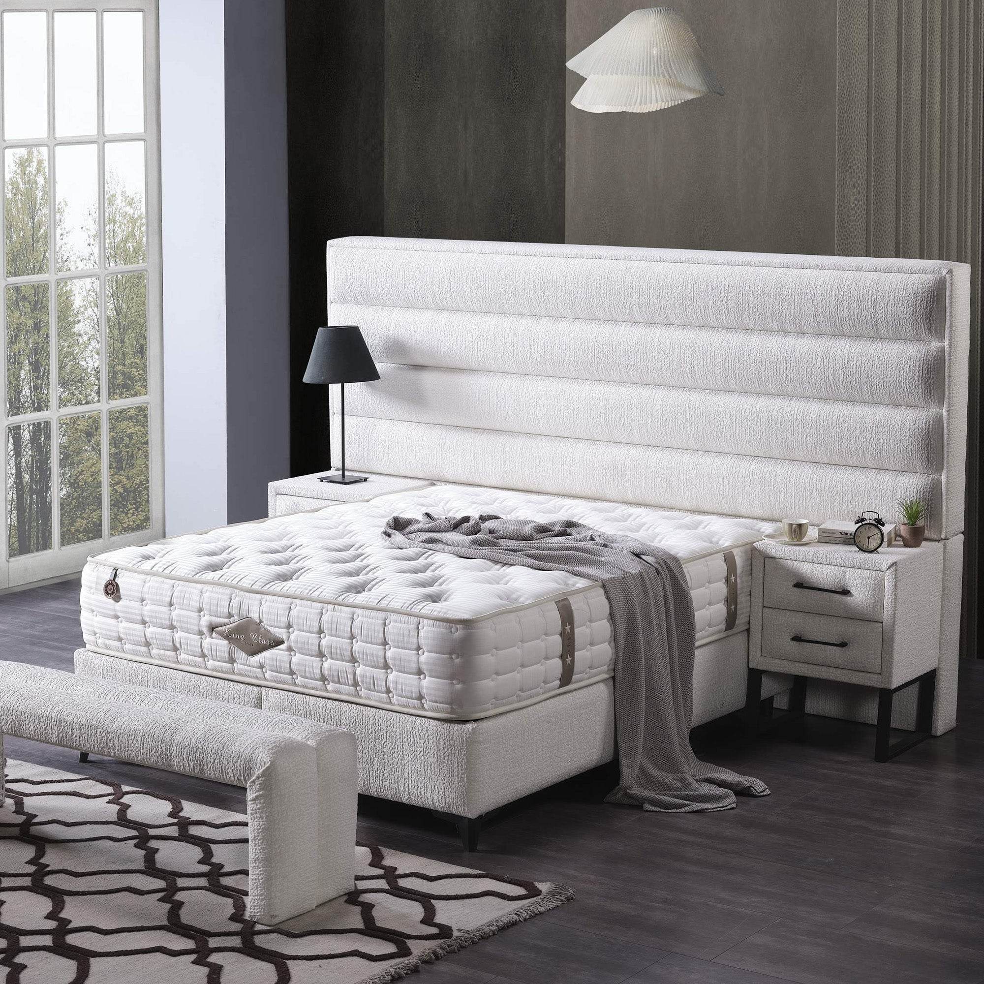 Efes Boxspringbett 160x200 mit Stauraum & Matratze – Hoch & Luxuriös wie ein Königsthron